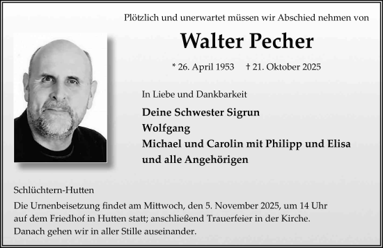 Traueranzeige von Walter Pecher von FZ
