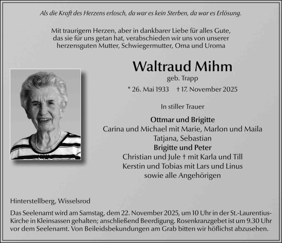 Traueranzeige von Waltraud Mihm von FZ
