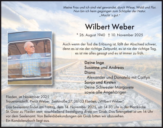 Traueranzeige von Wilbert Weber von FZ