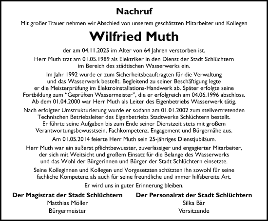 Traueranzeige von Wilfried Muth von FZ