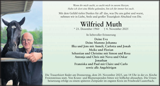 Traueranzeige von Wilfried Muth von FZ