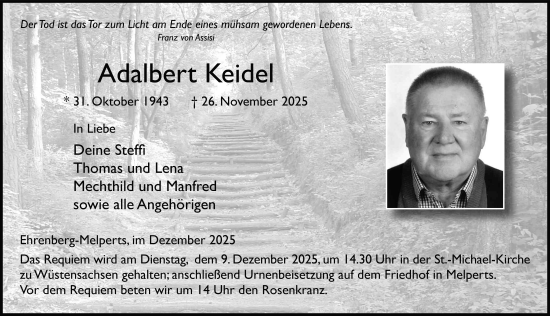 Traueranzeige von Adalbert Keidel von FZ