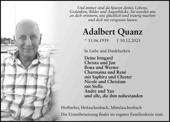Traueranzeige von Adalbert Quanz von FZ