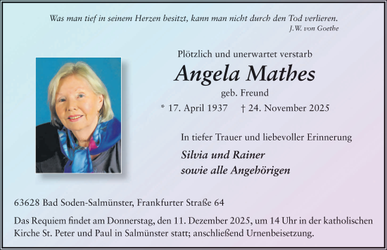 Traueranzeige von Angela Mathes von FZ