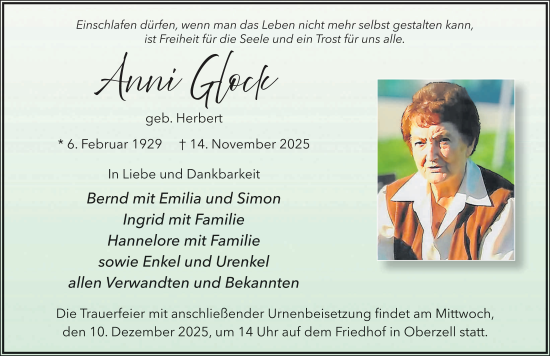 Traueranzeige von Anni Glock von FZ