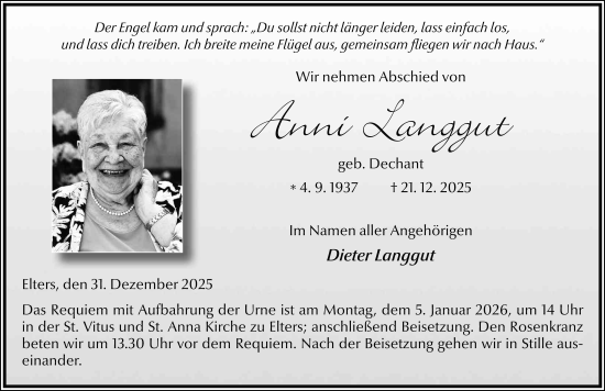 Traueranzeige von Anni Langgut von FZ