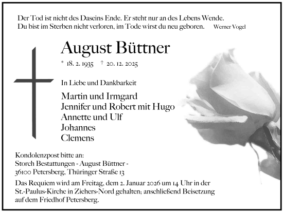Traueranzeige von August Büttner von FZ