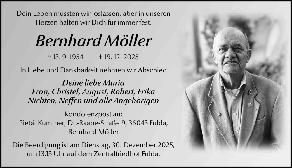 Traueranzeige für Bernhard Möller vom 27.12.2025 aus FZ