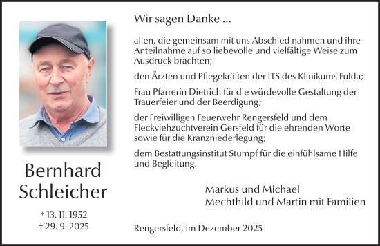 Traueranzeige von Bernhard Schleicher von FZ