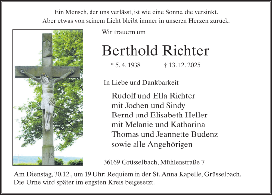 Traueranzeige von Berthold Richter von FZ