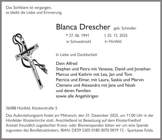 Traueranzeige von Blanca Drescher von FZ