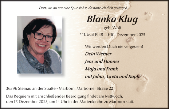 Traueranzeige von Blanka Klug von FZ