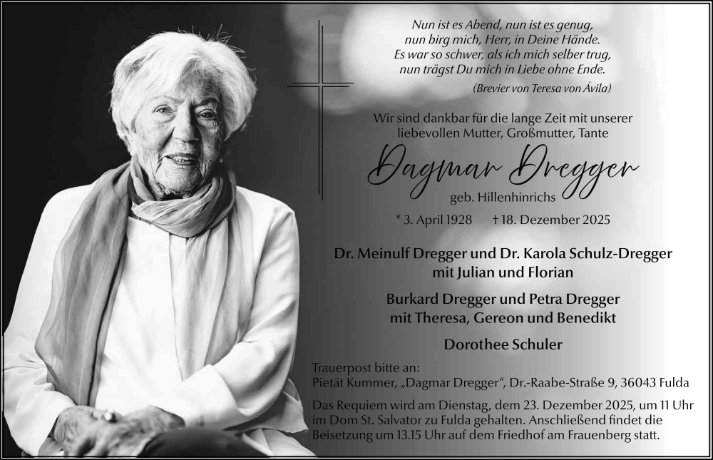  Traueranzeige für Dagmar Dregger vom 22.12.2025 aus FZ