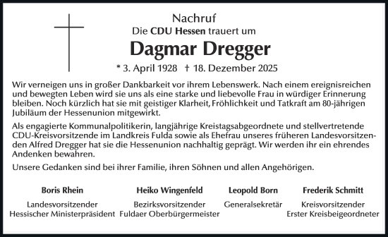 Traueranzeige von Dagmar Dregger von FZ