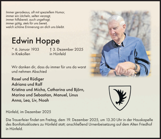 Traueranzeige von Edwin Hoppe von FZ