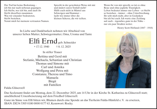 Traueranzeige von Elfi Ernd von FZ