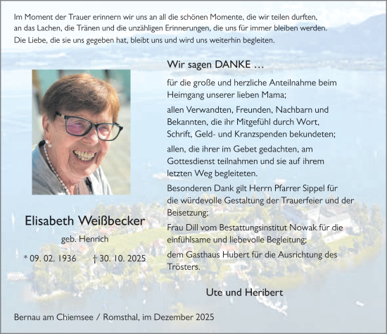 Traueranzeige von Elisabeth Weißbecker von FZ