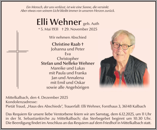 Traueranzeige von Elli Wehner von FZ