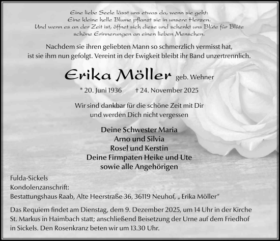 Traueranzeige von Erika Möller von FZ