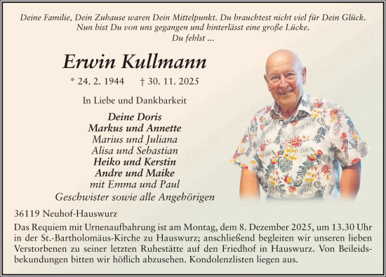 Traueranzeige von Erwin Kullmann von FZ
