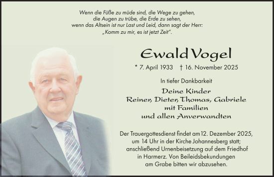 Traueranzeige von Ewald Vogel von FZ