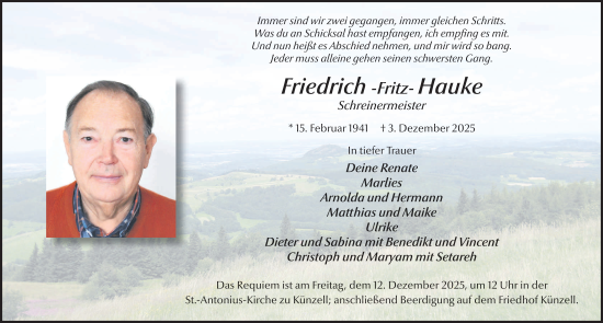 Traueranzeige von Friedrich-Fritz Hauke von FZ