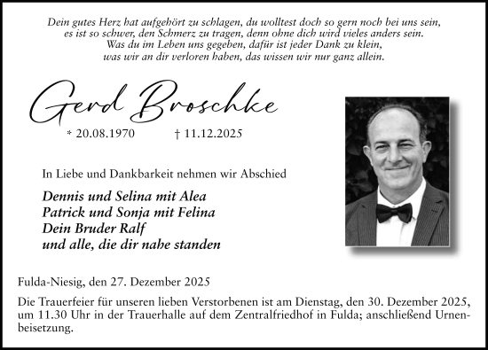 Traueranzeige von Gerd Broschke von FZ