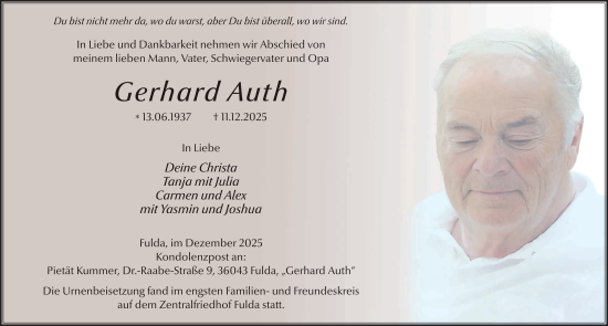 Traueranzeige von Gerhard Auth von FZ