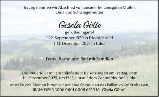 Traueranzeige von Gisela Götte von FZ