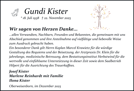 Traueranzeige von Gundi Kister von FZ