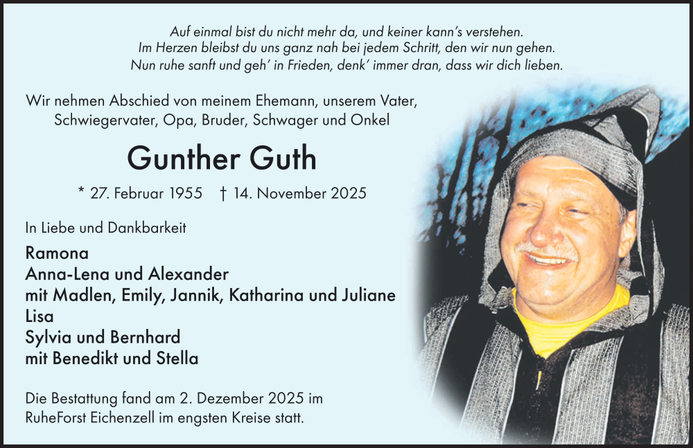  Traueranzeige für Gunther Guth vom 06.12.2025 aus FZ