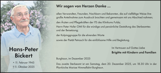 Traueranzeige von Hans-Peter Bickert von FZ