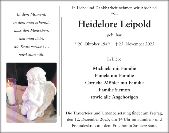 Traueranzeige von Heidelore Leipold von FZ