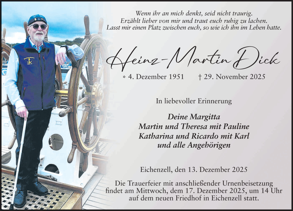  Traueranzeige für Heinz-Martin Dick vom 13.12.2025 aus FZ