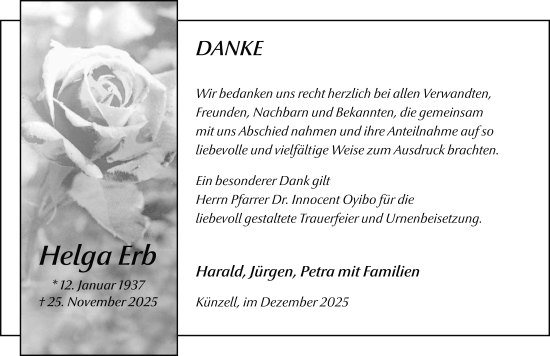 Traueranzeige von Helga Erb von FZ