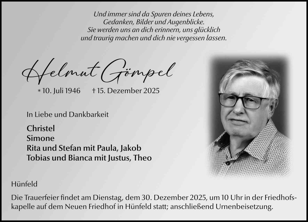  Traueranzeige für Helmut Gömpel vom 27.12.2025 aus FZ