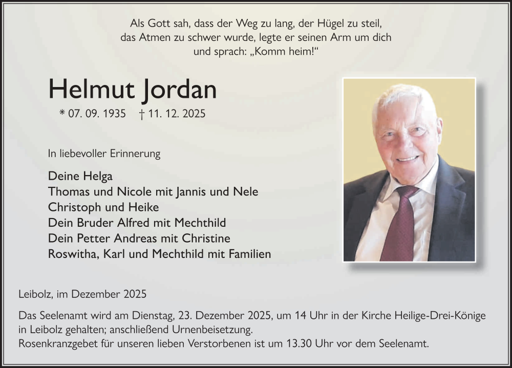  Traueranzeige für Helmut Jordan vom 20.12.2025 aus FZ