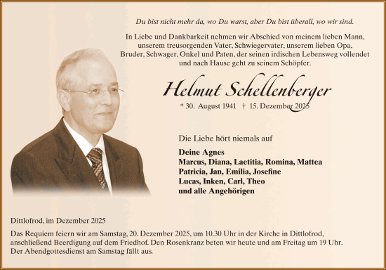 Traueranzeige von Helmut Schellenberger von FZ