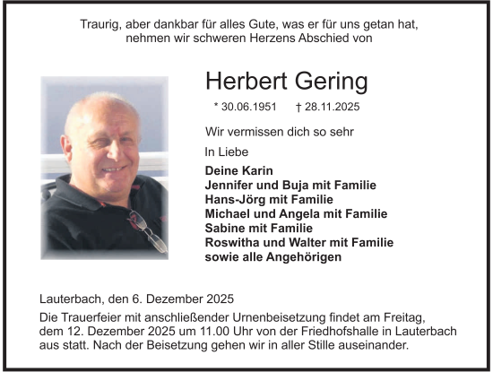 Traueranzeige von Herbert Gering von FZ