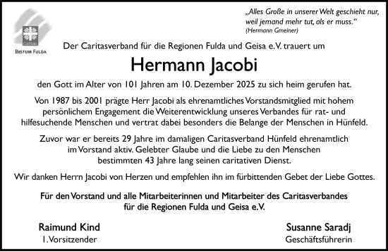 Traueranzeige von Hermann Jacobi von FZ