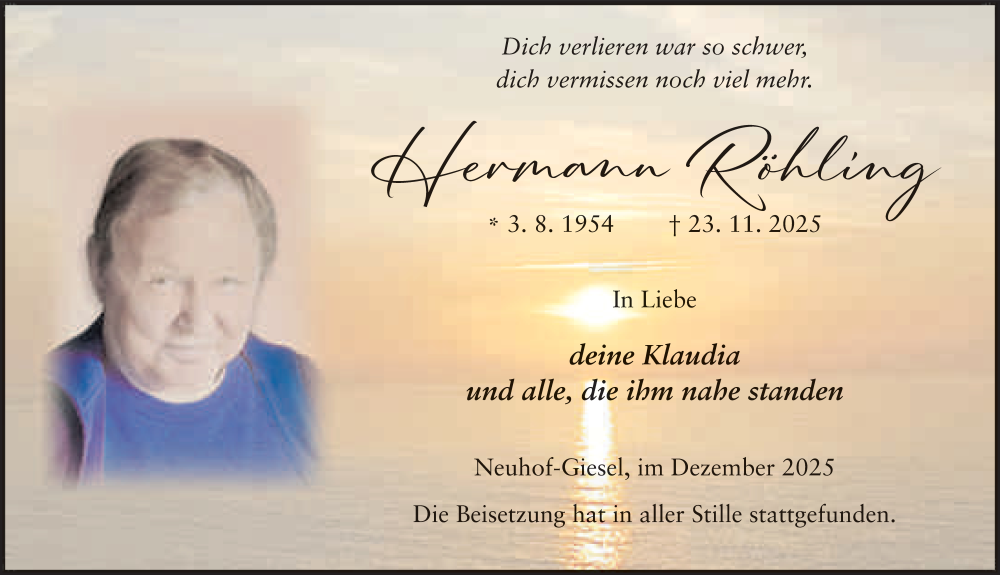  Traueranzeige für Hermann Röhl vom 13.12.2025 aus FZ