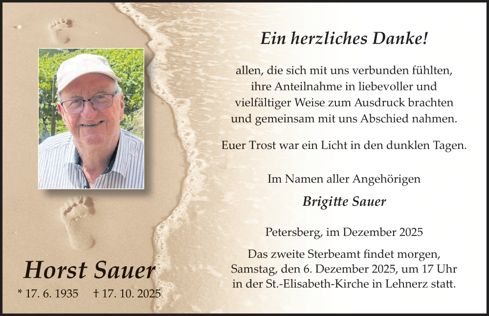  Traueranzeige für Horst Sauer vom 05.12.2025 aus FZ