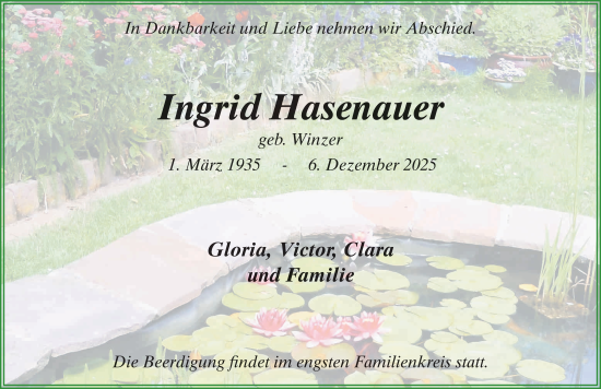 Traueranzeige von Ingrid Hasenauer von FZ