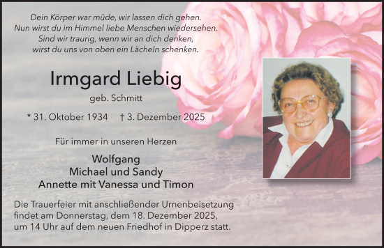 Traueranzeige von Irmgard Liebig von FZ
