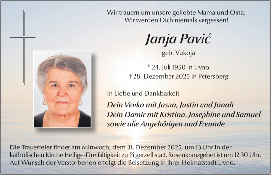 Traueranzeige von Janja Pavic von FZ