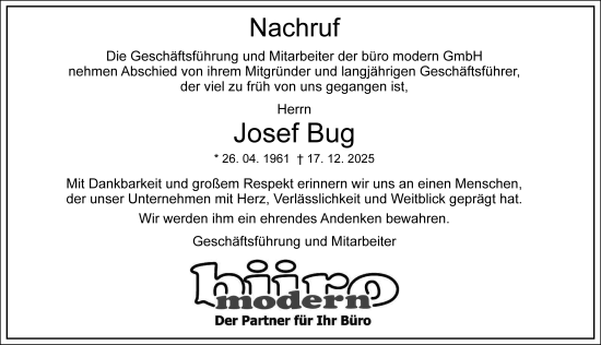Traueranzeige von Josef Bug von FZ