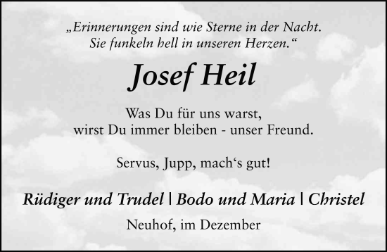 Traueranzeige von Josef Heil von FZ