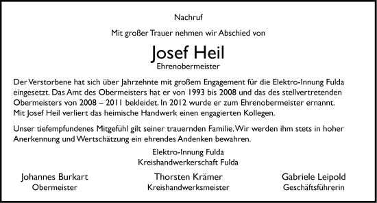 Traueranzeige von Josef Heil von FZ