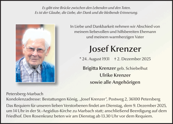 Traueranzeige von Josef Krenzer von FZ