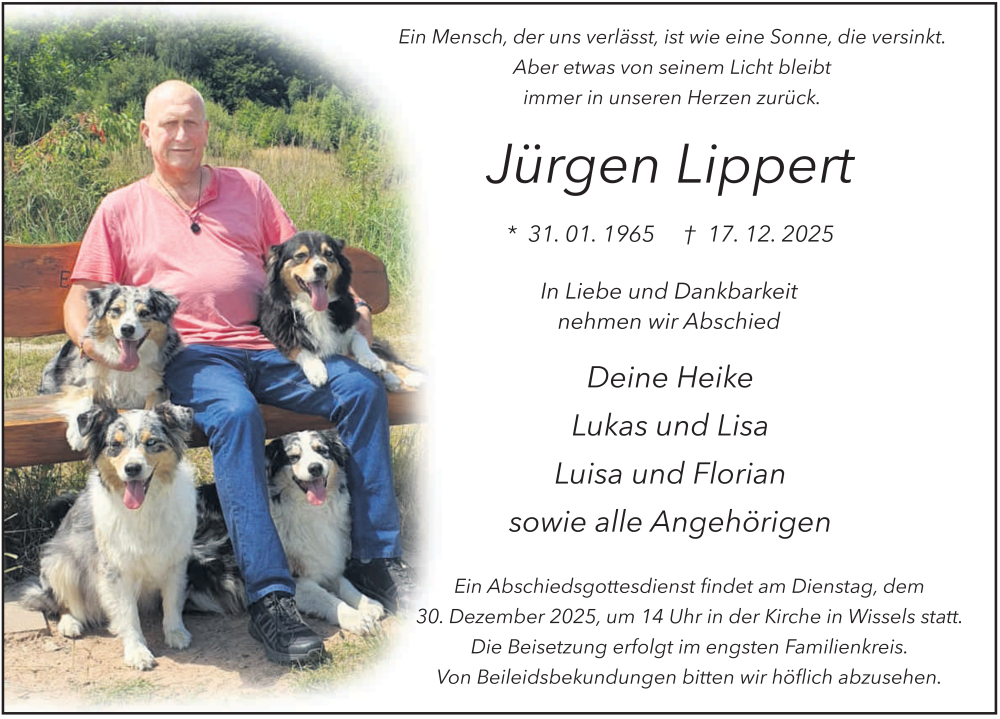  Traueranzeige für Jürgen Lippert vom 23.12.2025 aus FZ